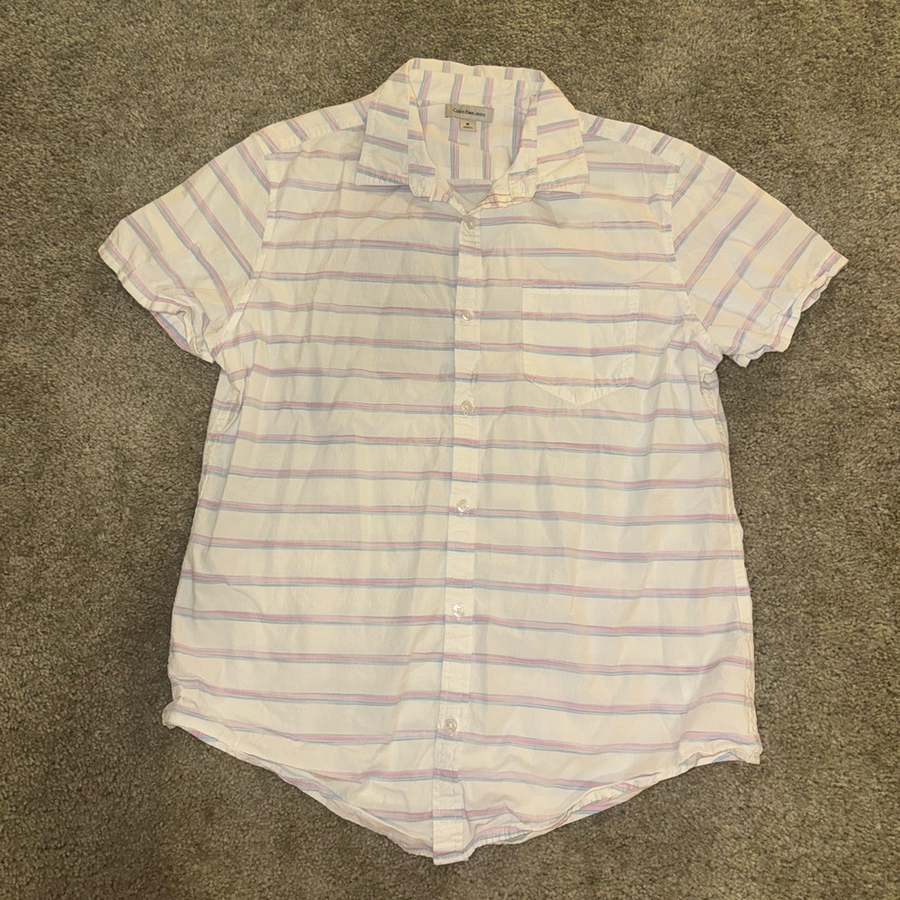 Calvin Klein Jeans Short Sleeve Button Down Shirt Medium Pink Blue White
